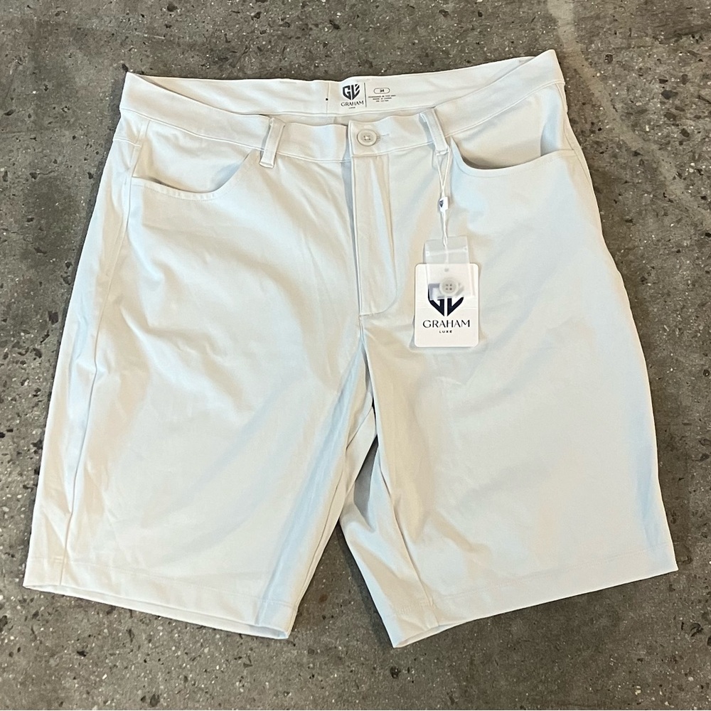 Graham Luxe Shorts Men's 34 Silver Wren Golf Performance Golfing Stretch NEW